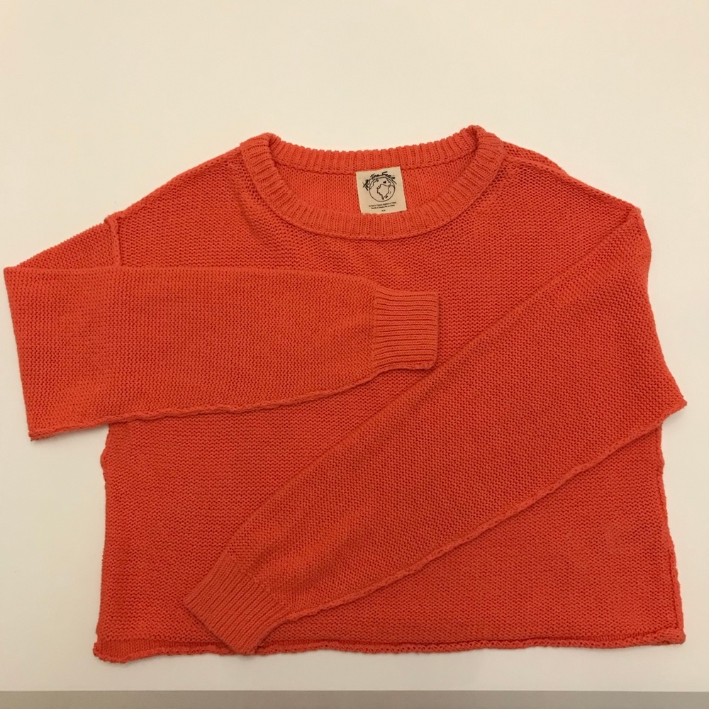 Free People Bright Orange Crewneck Sweater Medium
